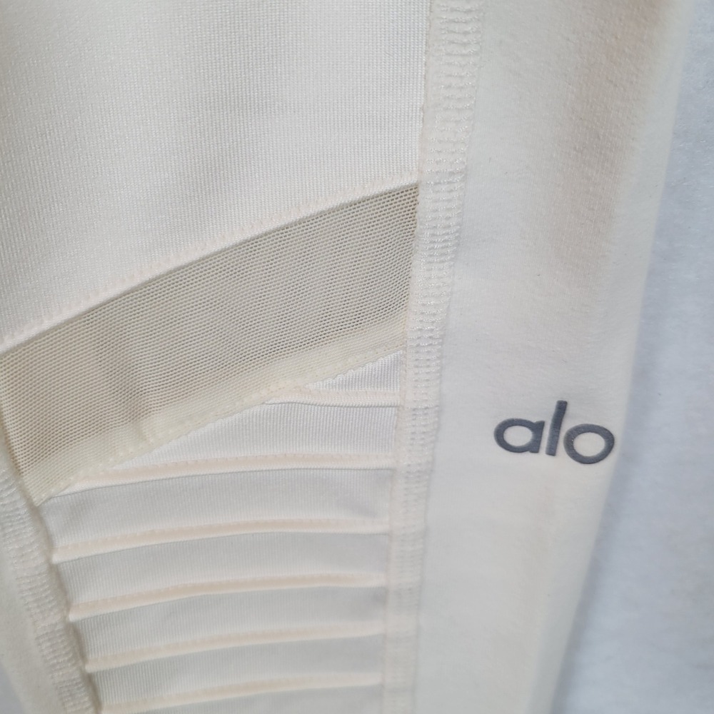 Alo Yoga Women High Waist Moto Mesh Panel Leggings Size Medium White Yoga Gym - Picture 9 of 10